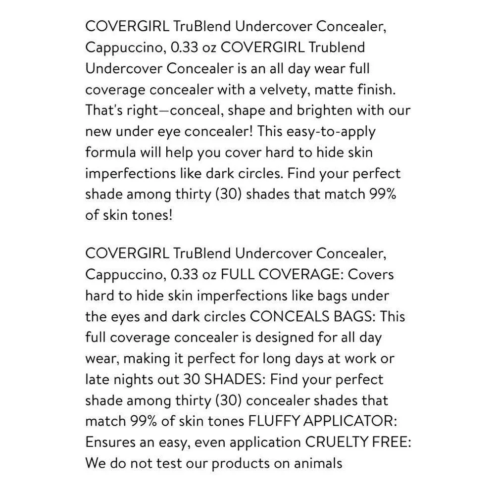 Covergirl TruBlend Undercover Concealer #D700 Cappuccino 10mL Color Cappuccino